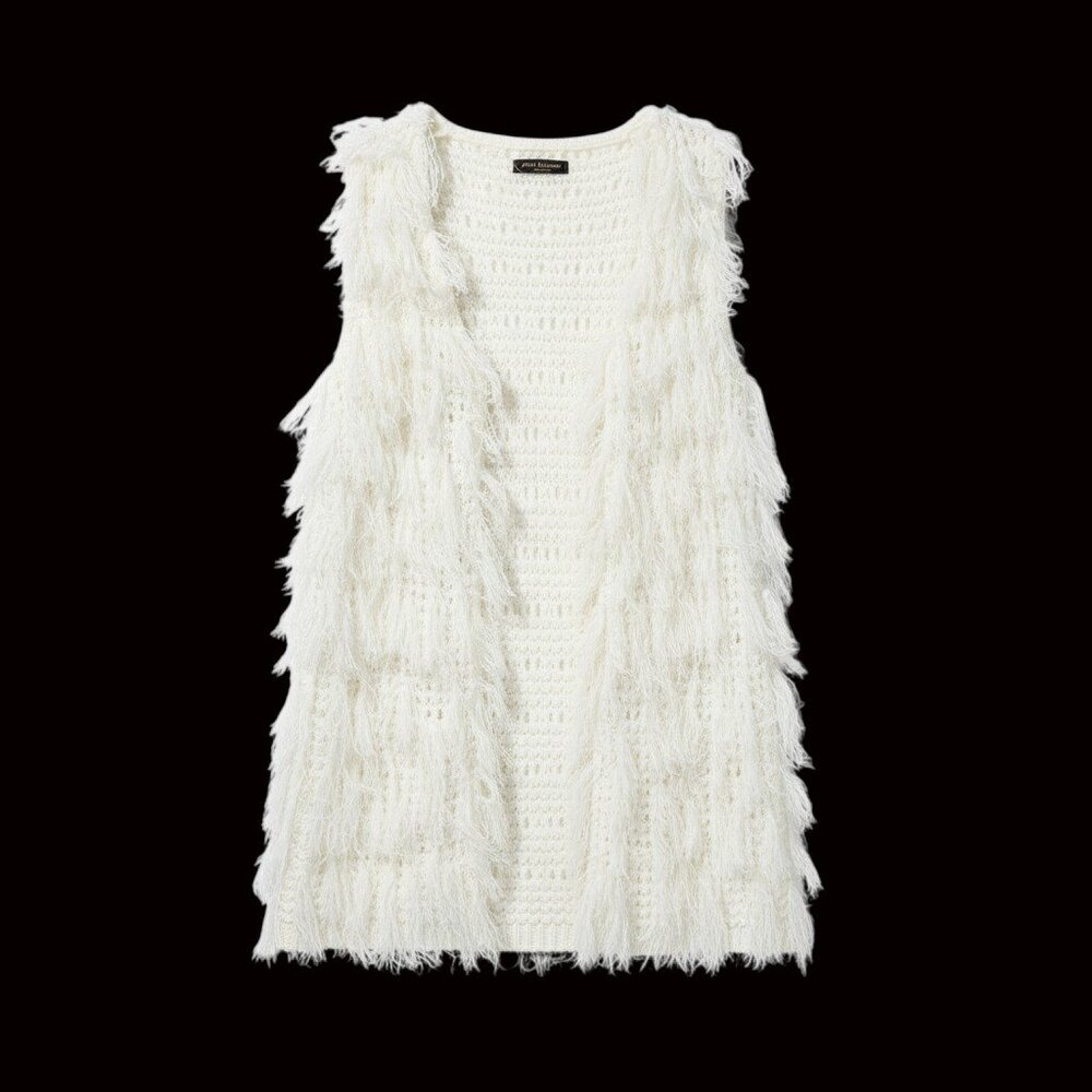 John Fashion Sweater Vest Womens Small‎ Off White Fringe Shaggy Knit Boho
